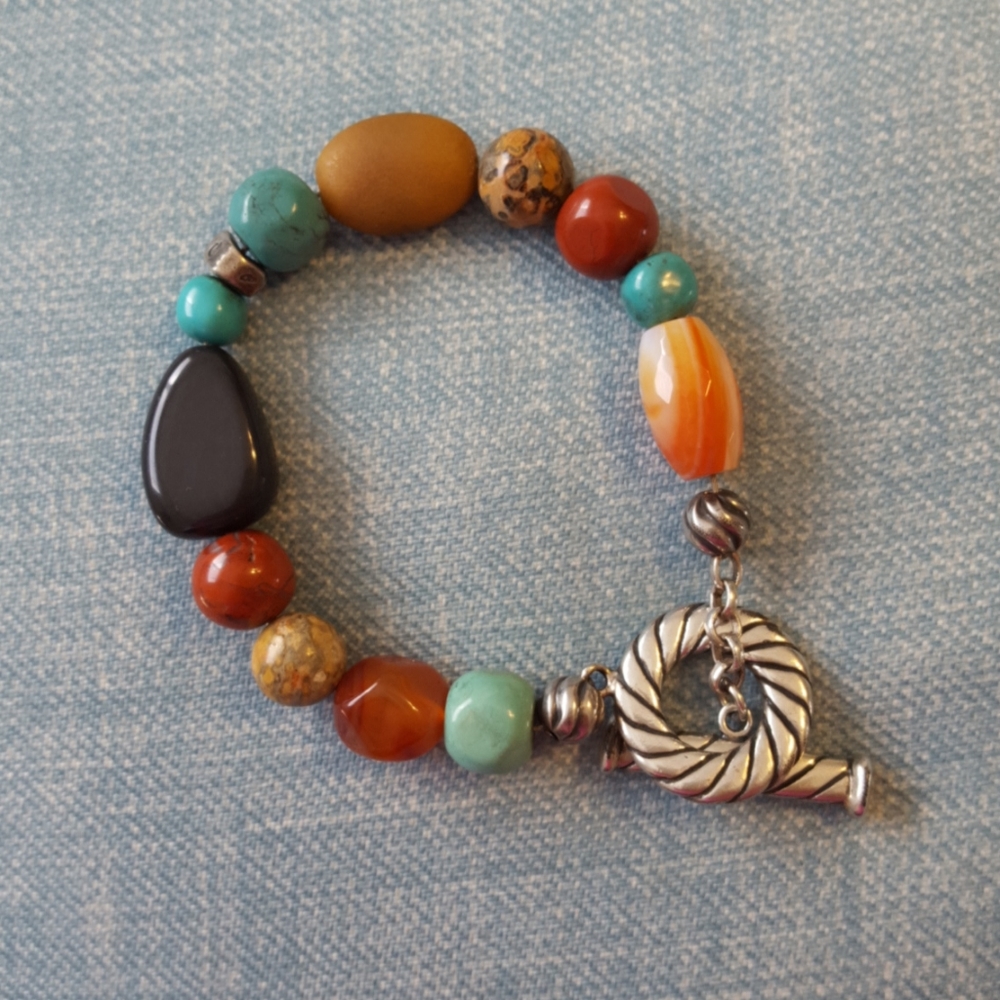 Sterling silver and genuine stone toggle bracelet